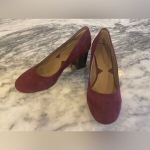 Adrienne Vittadini dark ruby suede pumps. 2.5” heel.